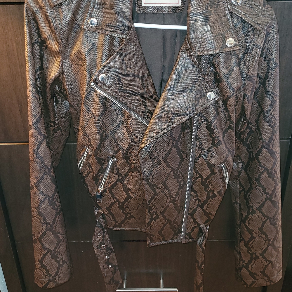 Levi's Brown Snake-Print Faux Leather Moto Jacket